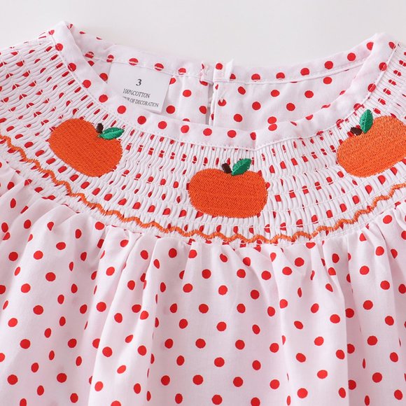 Toddler Girls Pumpkin Embroidered Smocked Dress Size 12-18 months polka dot - Picture 2 of 5